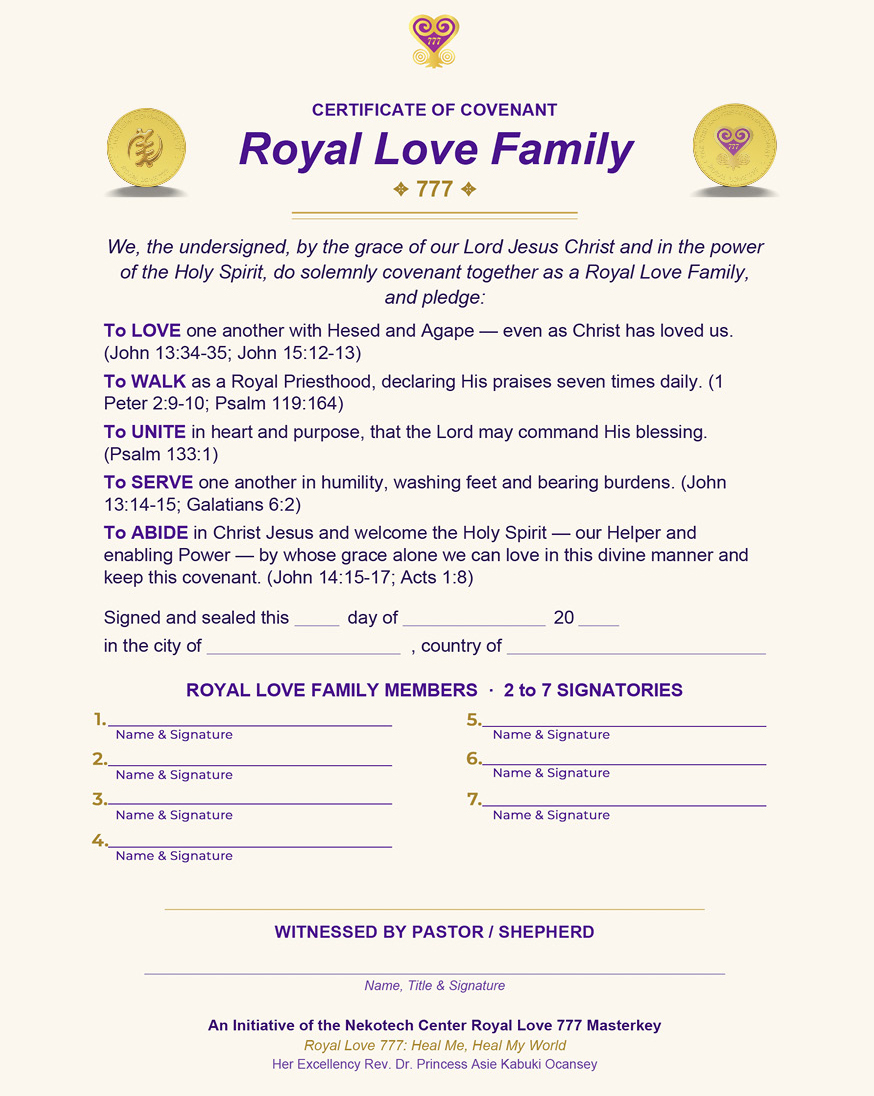 Certificate of Covenant — Royal Love Family signature page